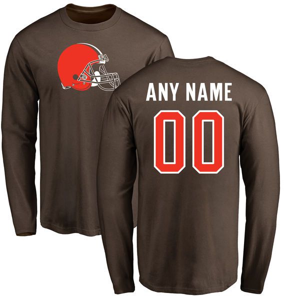 Men Cleveland Browns NFL Pro Line Brown Any Name and Number Logo Custom Long Sleeve T-Shirt->->Sports Accessory